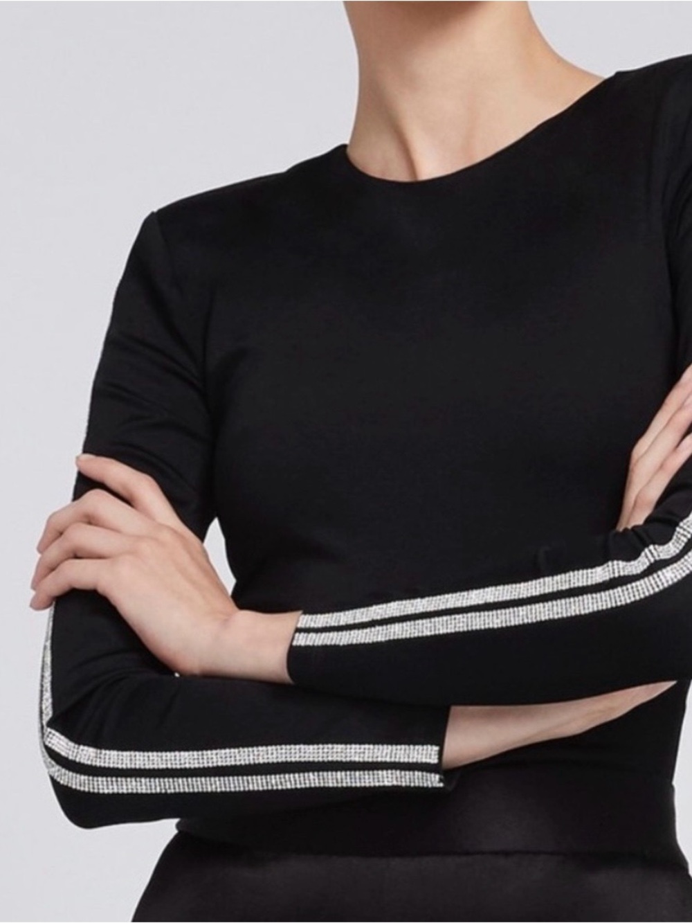 alice + olivia Raven Crystal-Trimmed Black Knit Top